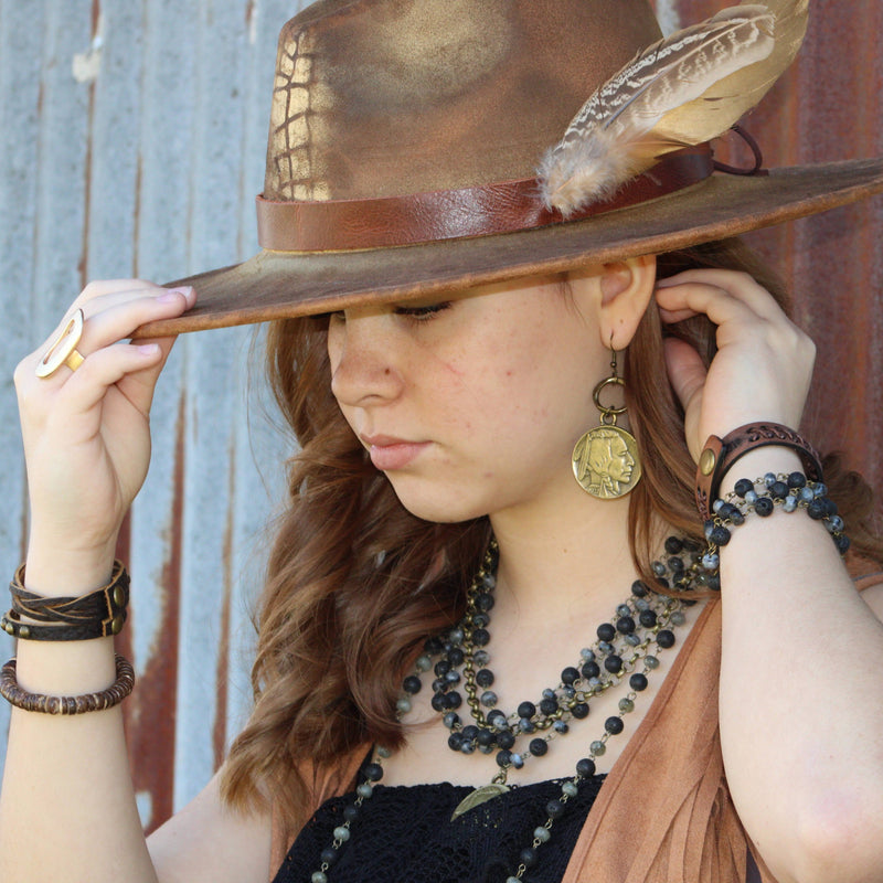 Labradorite and Lava Triple Strand Bracelet 808k