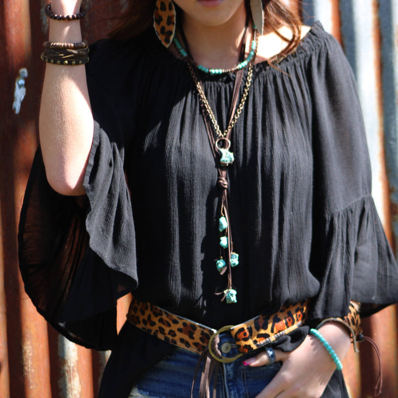 Leather Lasso Necklace with Turquoise Accents 251r