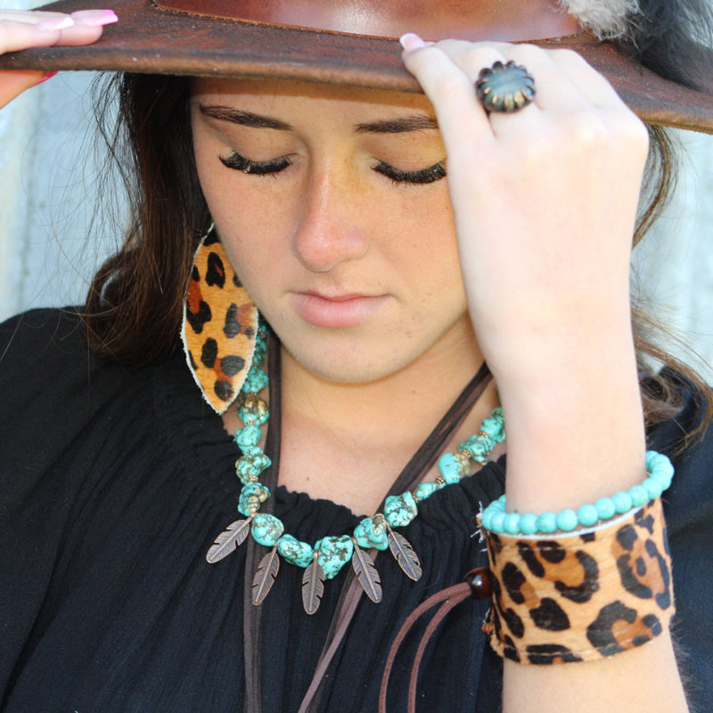 **Blue Turquoise Collar Necklace w/ Feather Pendants 259m