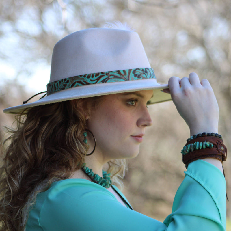 Genuine Leather Wide Cuff Bracelet w/ Large Natural Turquoise Chunks 007u