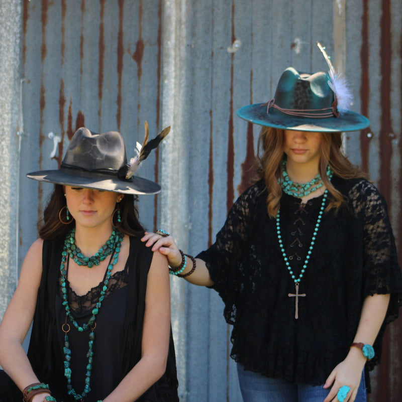 Turquoise Long Beaded Necklace with Antique Copper Cross 255r