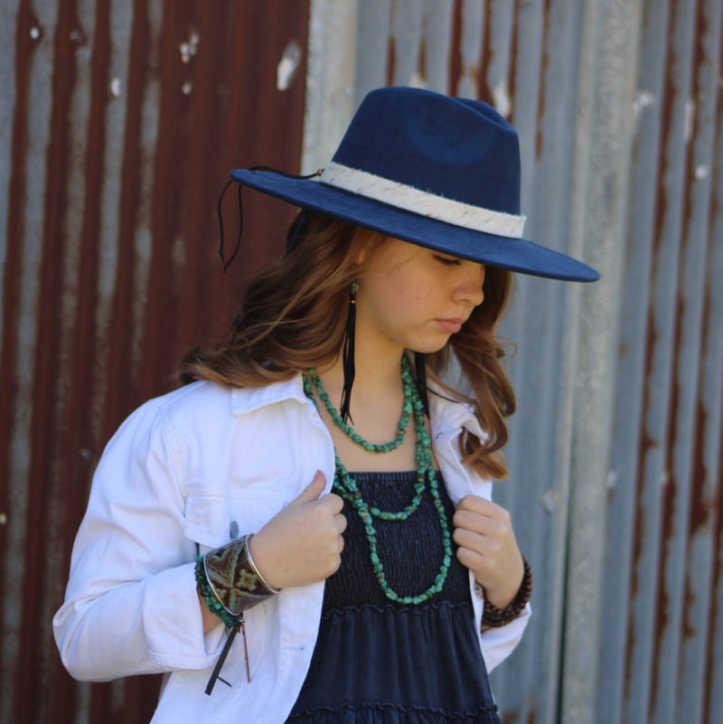 Turquoise Drop Earrings with Leather Tassel-Black 206g