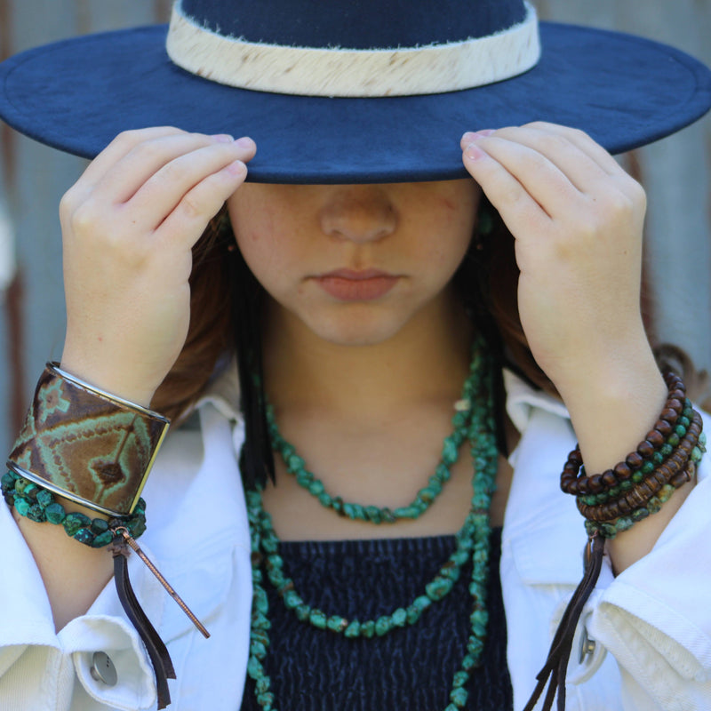 Double Strand Natural Turquoise Bracelet w/ Feather and Tassel 806n