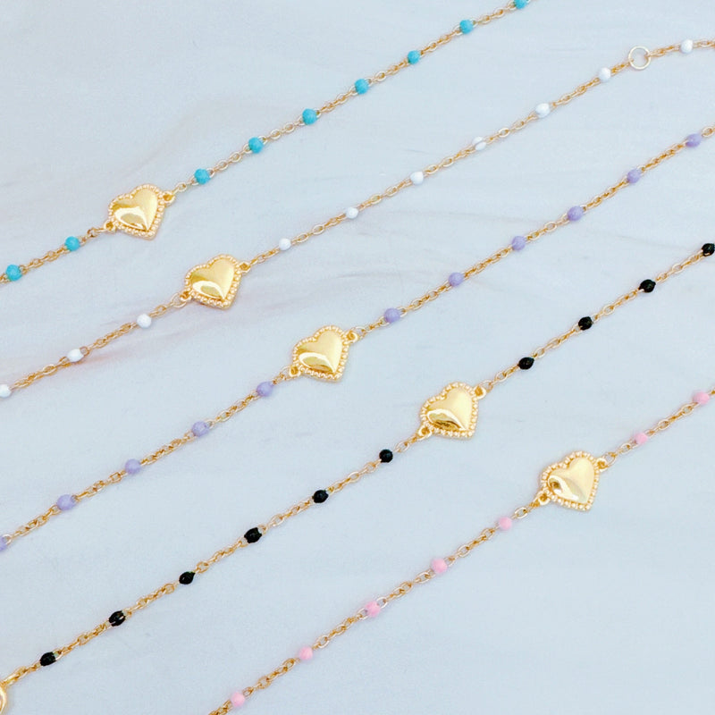 Dainty Color Dots Chain Heart Bracelet