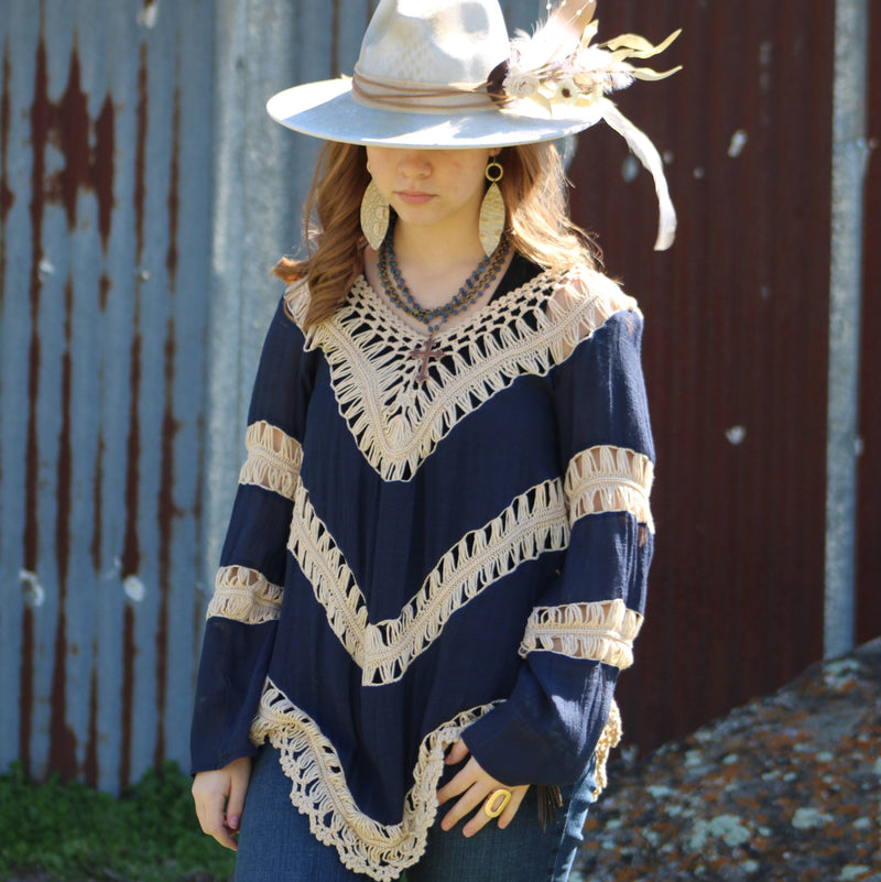 Blue Lapis Collar-Length Necklace with Copper Cross 255v