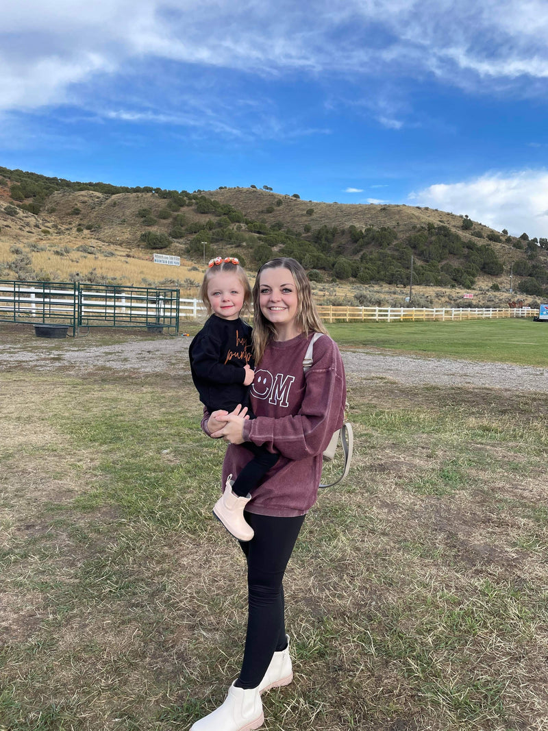 Embroidered CORDED Sweatshirt - Maroon - Mom (Smiley)