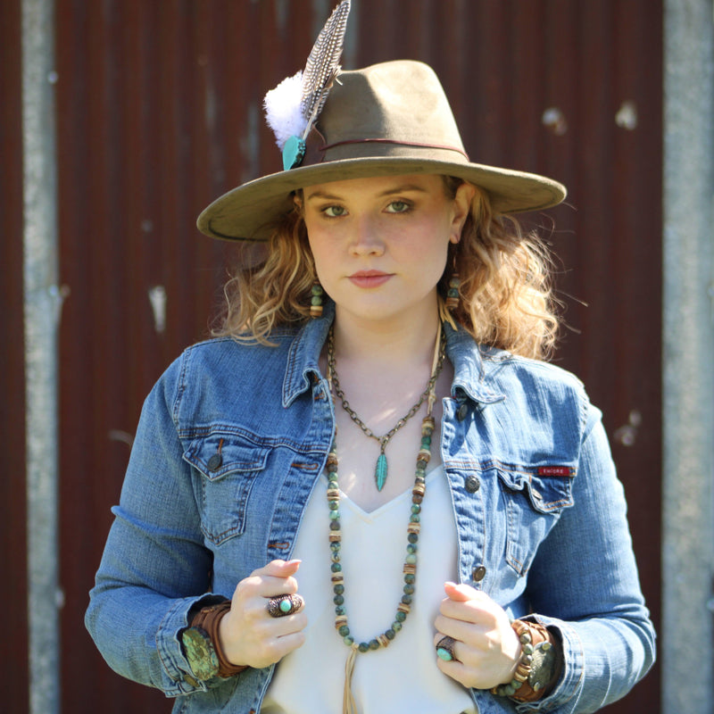 Frosted African Turquoise and Wood Stretch Bracelet (808x)