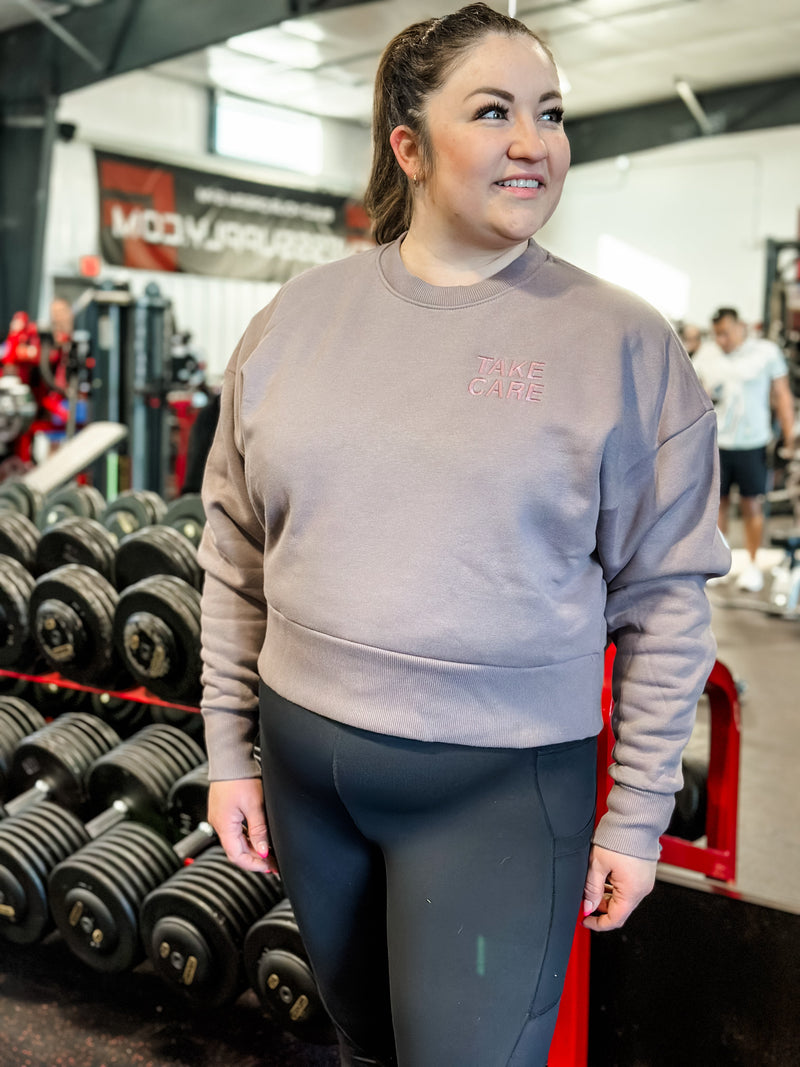 TAKE CARE OF WHAT MATTERS - Embroidered/Printed Crop Sweatshirt