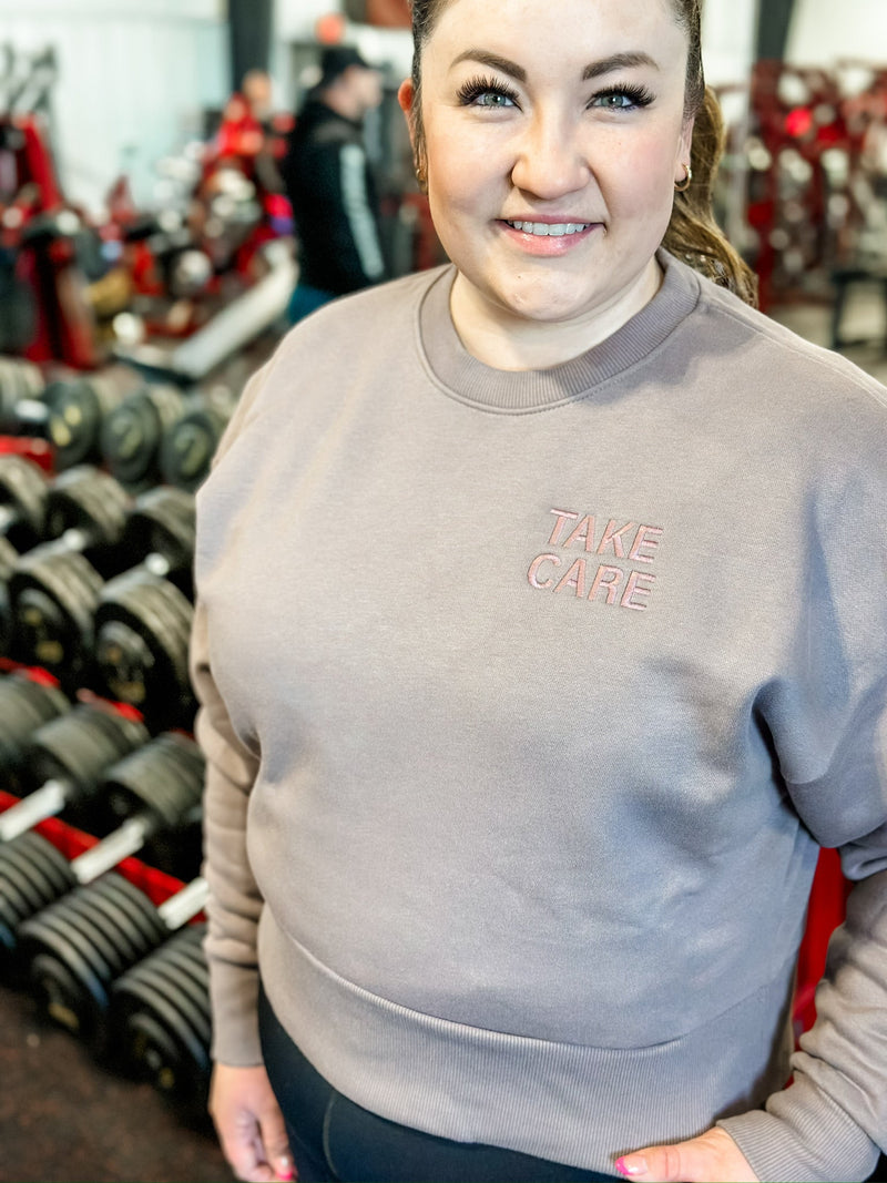 TAKE CARE OF WHAT MATTERS - Embroidered/Printed Crop Sweatshirt