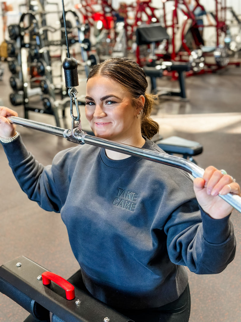 TAKE CARE OF WHAT MATTERS - Embroidered/Printed Crop Sweatshirt