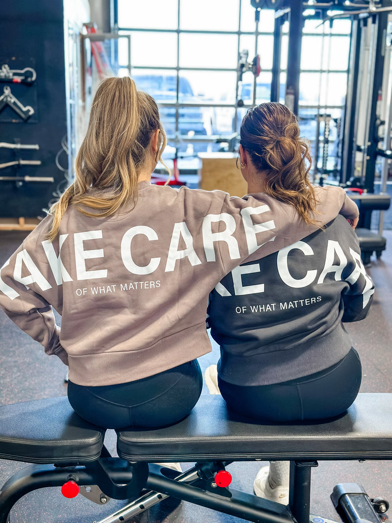 TAKE CARE OF WHAT MATTERS - Embroidered/Printed Crop Sweatshirt