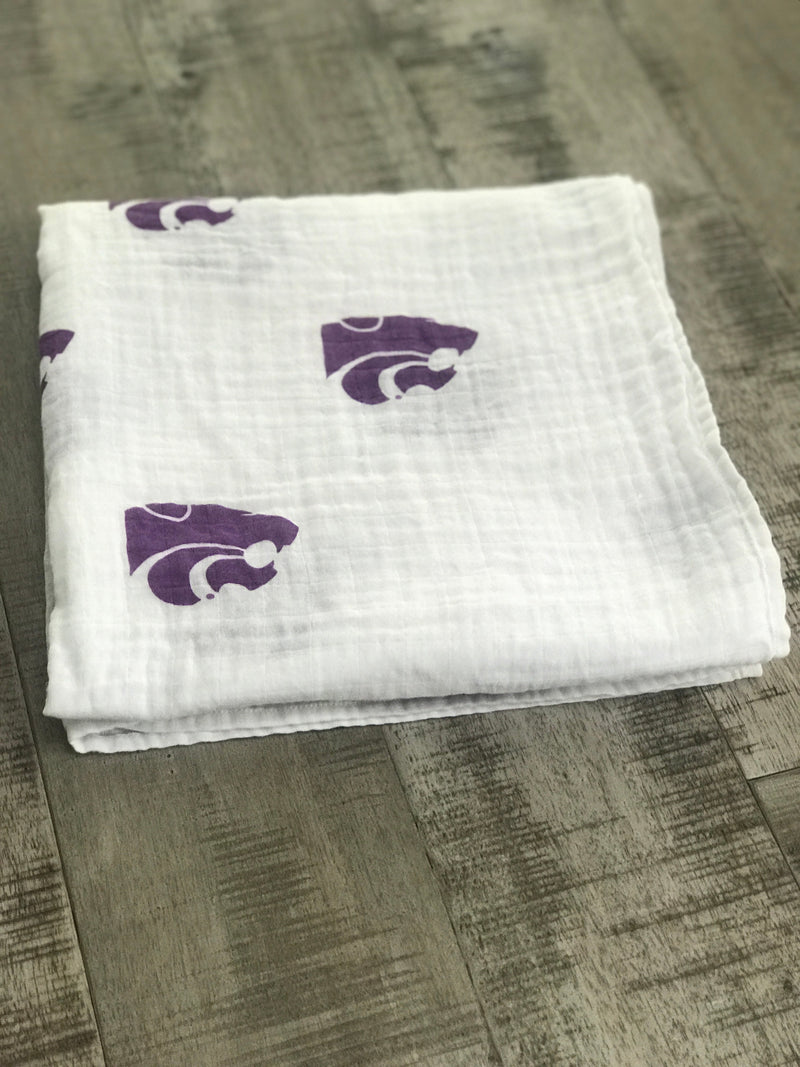 Kansas State University Muslin Swaddle Blanket – Soft Breathable 47x47 Baby Blanket – Officially Licensed Wildcats Newborn Gift