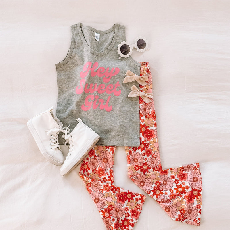 LMSS X JENN HALLAK - Hey Sweet Girl - GRAY w/ Bright Pink - YOUTH JERSEY TANK