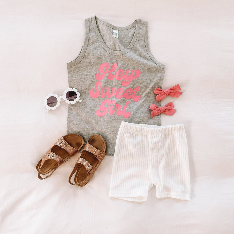 LMSS X JENN HALLAK - Hey Sweet Girl - GRAY w/ Bright Pink - YOUTH JERSEY TANK