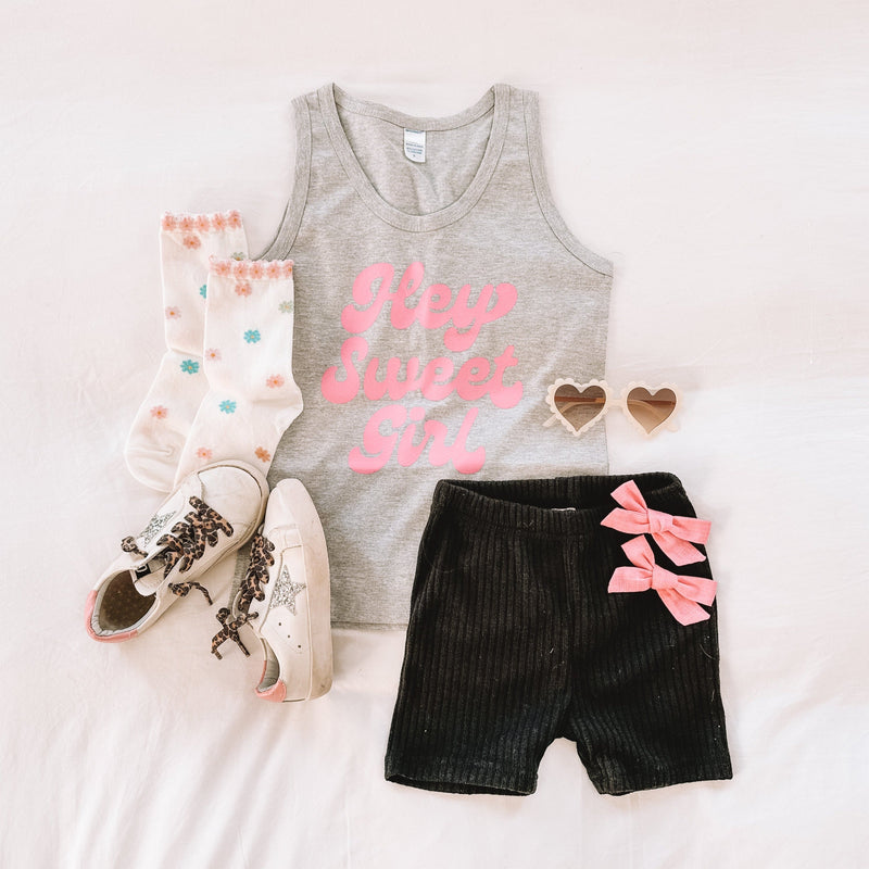 LMSS X JENN HALLAK - Hey Sweet Girl - GRAY w/ Bright Pink - YOUTH JERSEY TANK