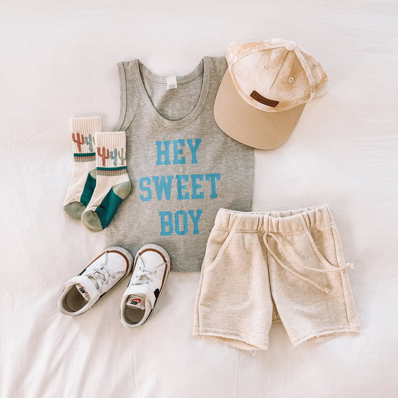 LMSS X JENN HALLAK - Hey Sweet Boy - GRAY w/ Bright Blue - YOUTH JERSEY TANK