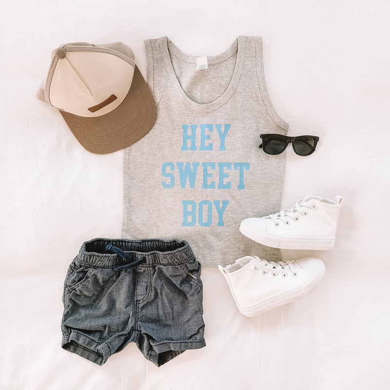 LMSS X JENN HALLAK - Hey Sweet Boy - GRAY w/ Bright Blue - YOUTH JERSEY TANK