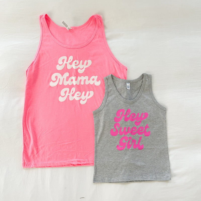 LMSS X JENN HALLAK - Hey Sweet Girl - GRAY w/ Bright Pink - YOUTH JERSEY TANK