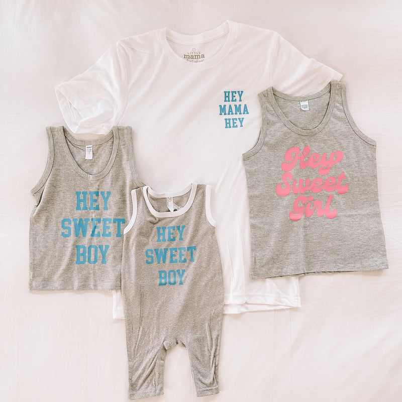 LMSS X JENN HALLAK - Hey Sweet Girl - GRAY w/ Bright Pink - YOUTH JERSEY TANK