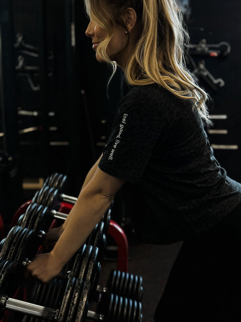 FEEL GOOD. LIVE WELL. - Black Leopard Women's Boxy Tee
