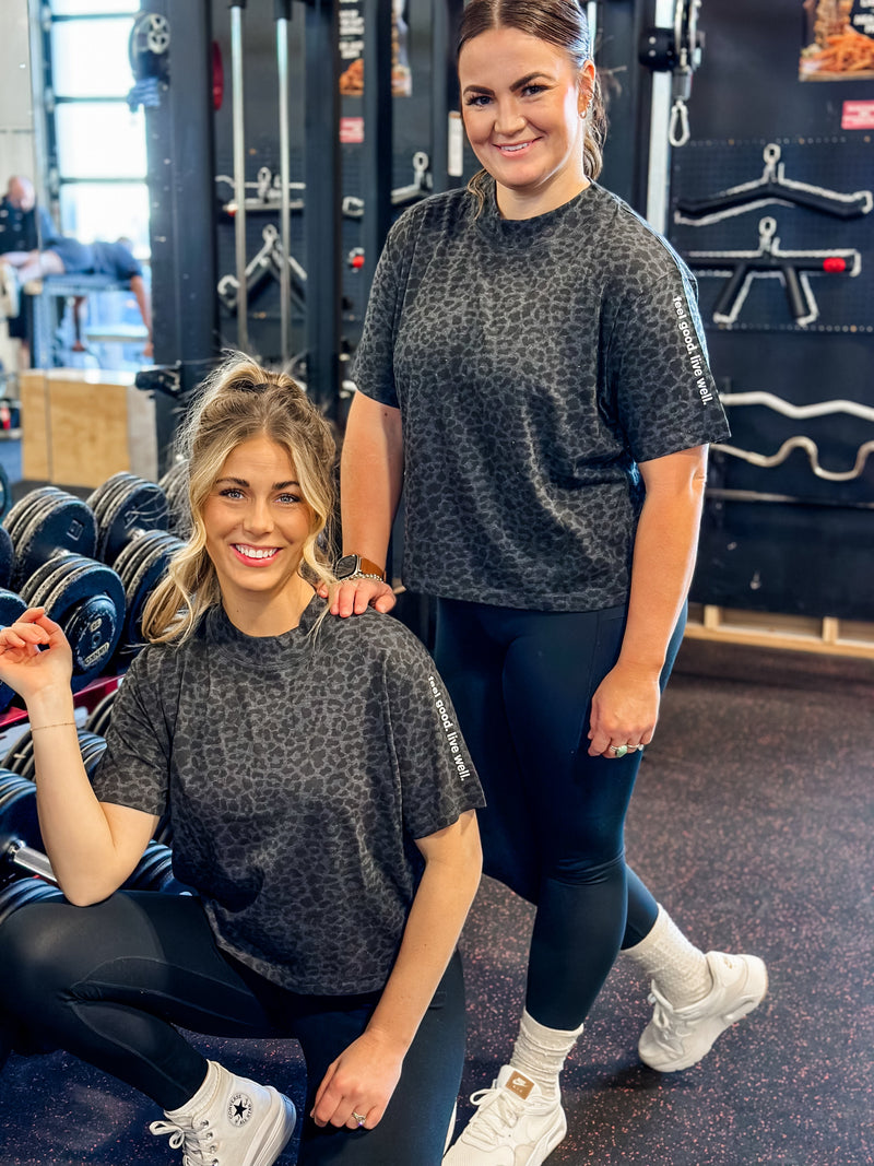 FEEL GOOD. LIVE WELL. - Black Leopard Women's Boxy Tee
