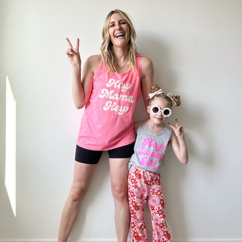 LMSS X JENN HALLAK - Hey Sweet Girl - GRAY w/ Bright Pink - YOUTH JERSEY TANK
