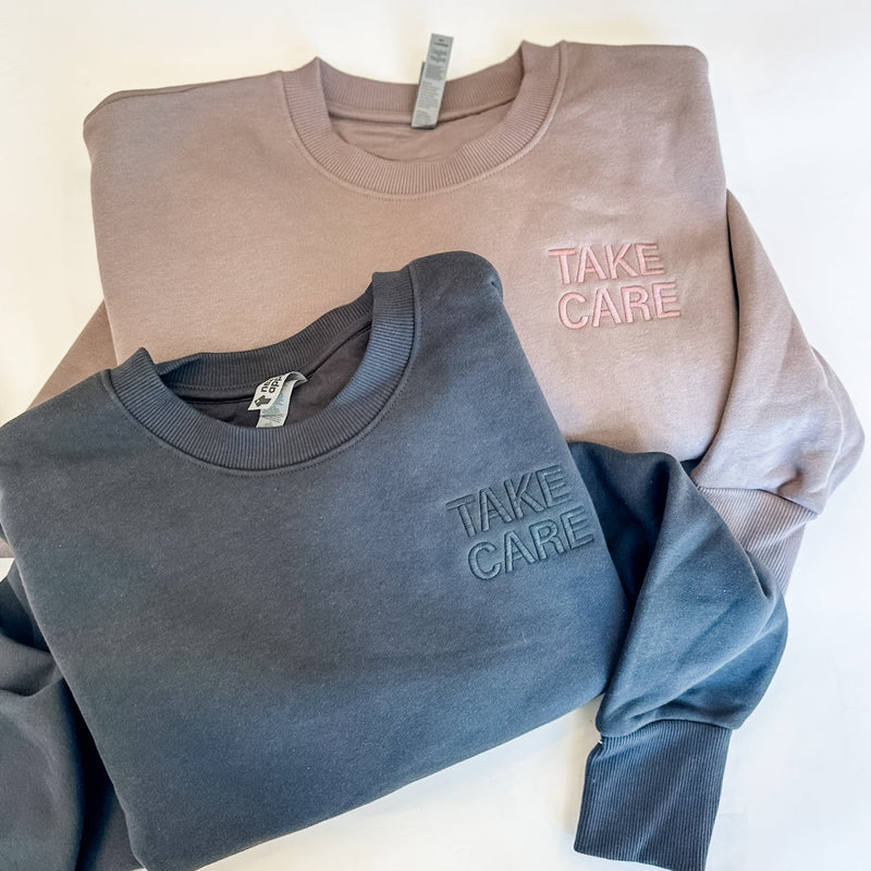 TAKE CARE OF WHAT MATTERS - Embroidered/Printed Crop Sweatshirt