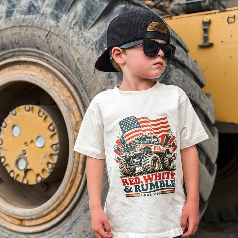 RED WHITE AND RUMBLE TEE - VINTAGE CREAM