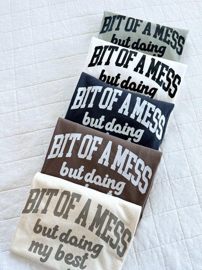 Bit Of A Mess (But Doing My Best / Mama on Sleeve) - Neutrals - LMSS® Exclusive - Comfort Colors Tee