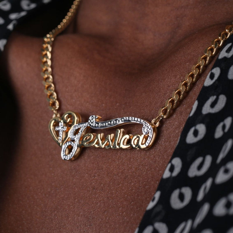 Double Plated Cross Name Necklace