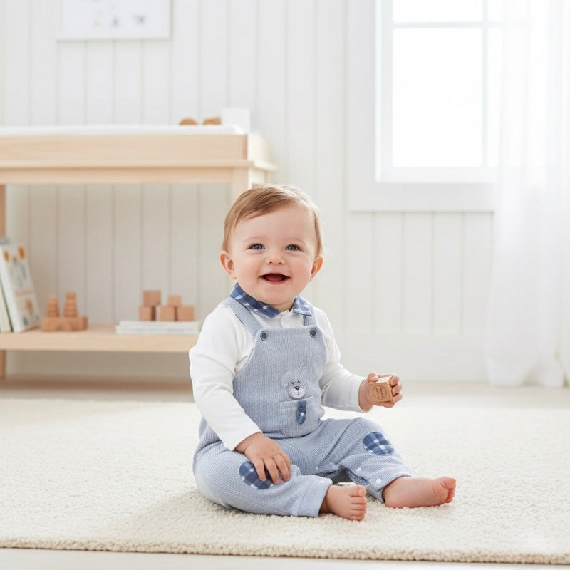 Puppy Pocket Blue Overall Set