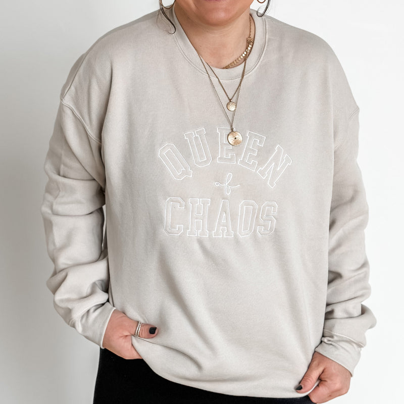 Embroidered Super Soft Fleece Crewneck - QUEEN OF CHAOS