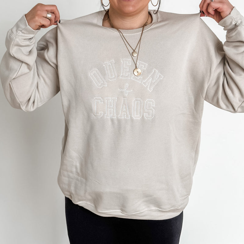 Embroidered Super Soft Fleece Crewneck - QUEEN OF CHAOS