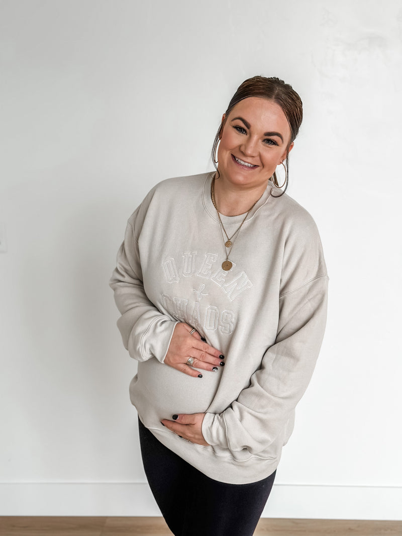 Embroidered Super Soft Fleece Crewneck - QUEEN OF CHAOS