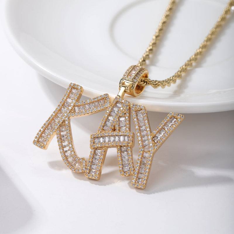 Iced Out Baguette Name Pendant