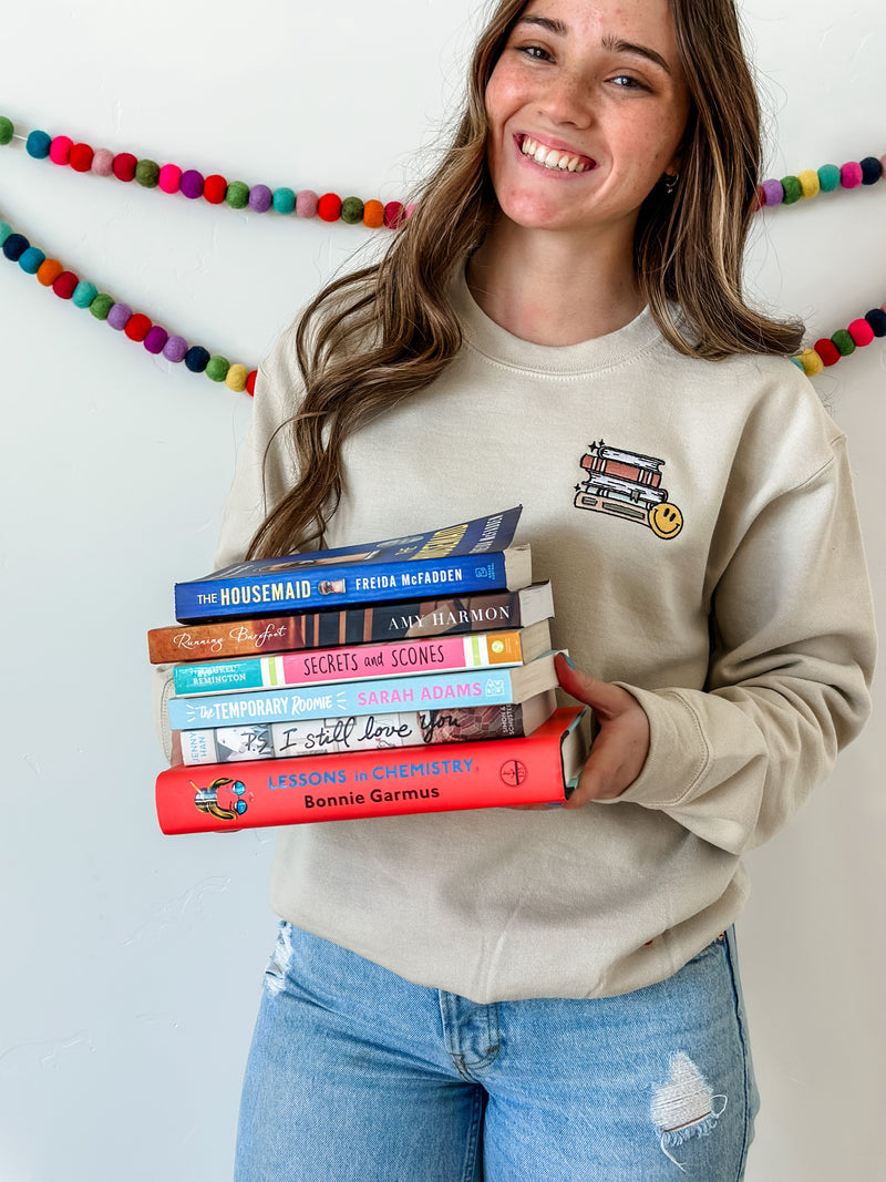 Embroidered Basic Fleece - TBR Pile of Books