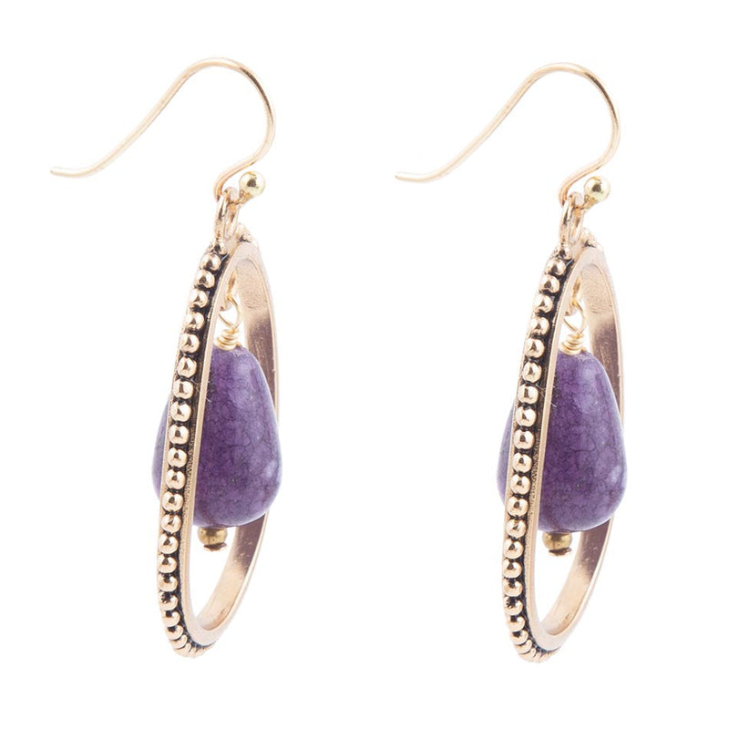 Inline Purple Jade Drop Golden Earrings