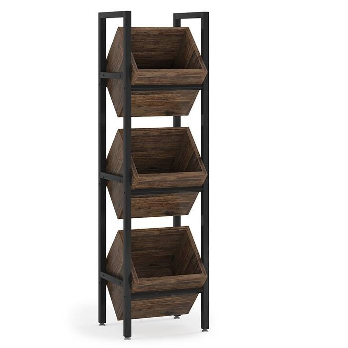 Rustic Farmhouse Industrial 3 Bin 36 Bottle Wine Rack Storage Display Shelf
