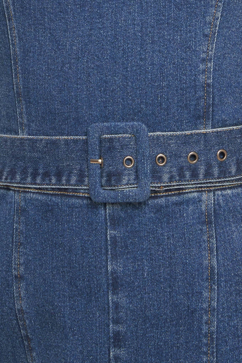 EXPERT SWEETNESS MEDIUM INDIGO DENIM JUMPSUIT