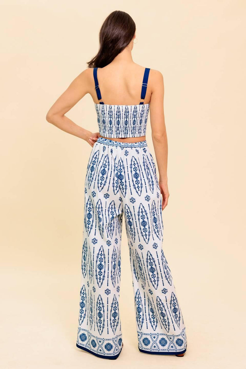 MODERN APPROACH NAVY WOVEN TOP AND PANT SET