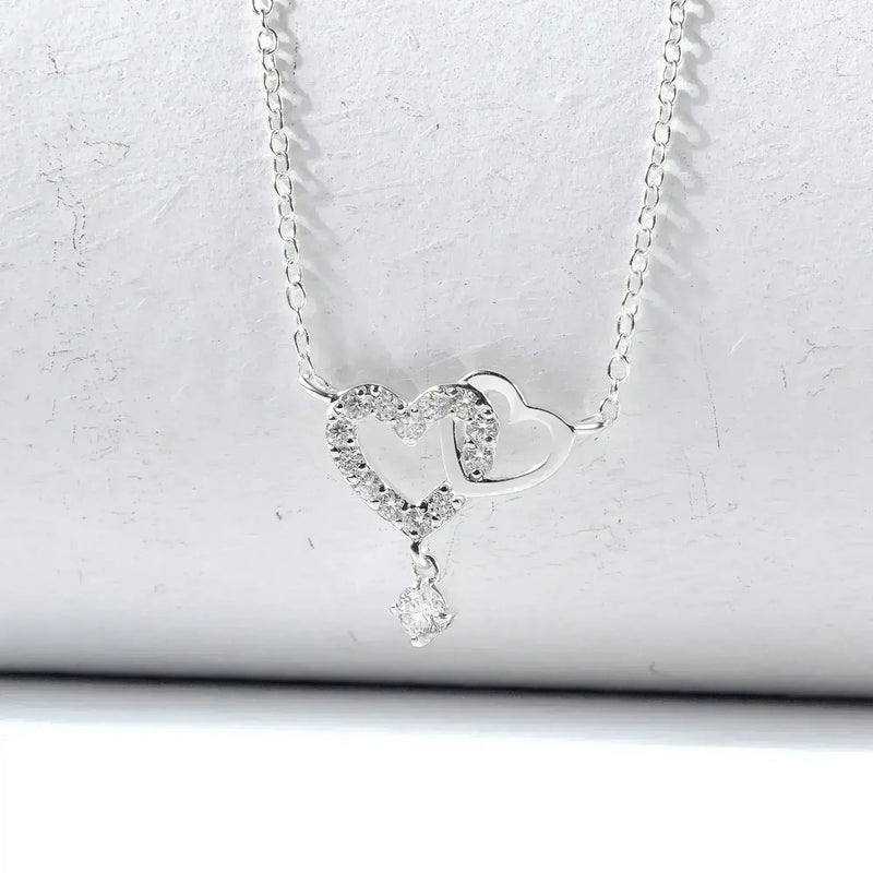Heart Link Necklace, Interwined Heart Silver Necklace, Women Necklace