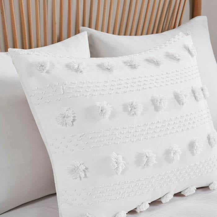Full/Queen 3-Piece Ivory Pompom Microfiber Comforter Set