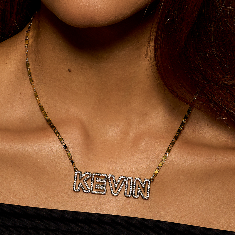 Iced Out Block Name Necklace