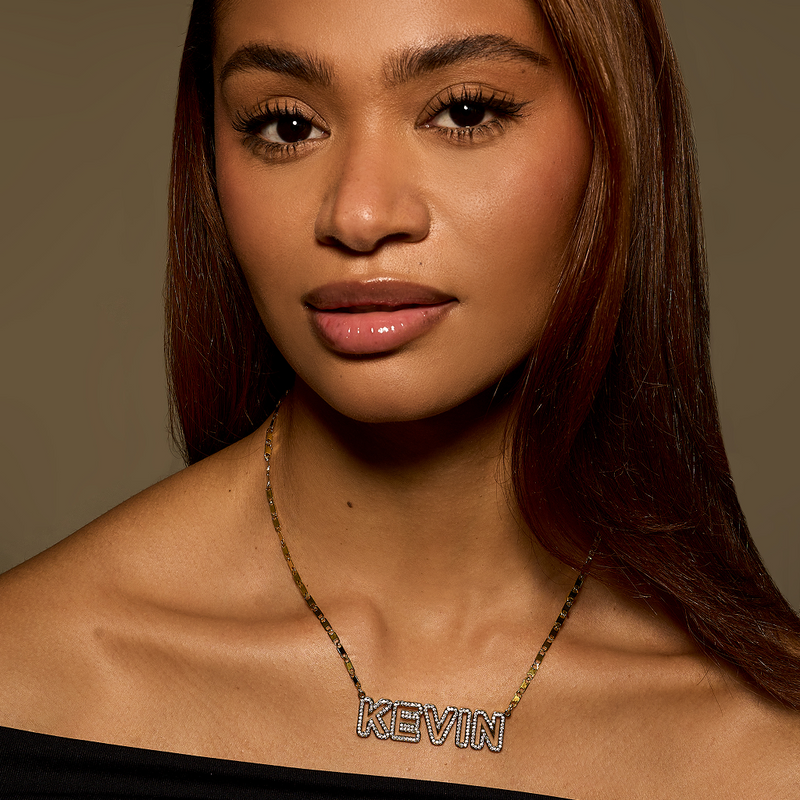 Iced Out Block Name Necklace