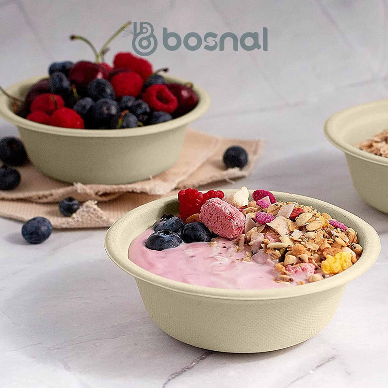 Bosnal - Sugarcane Bagasse Compostable Bowls, 32 Oz, Round