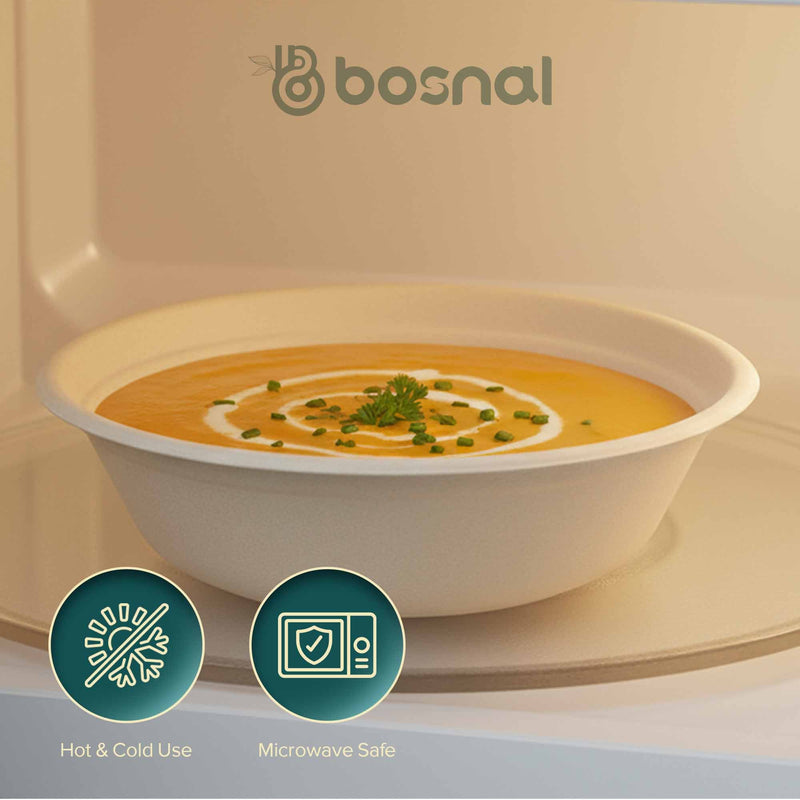 Bosnal - Sugarcane Bagasse Compostable Bowls, 32 Oz, Round