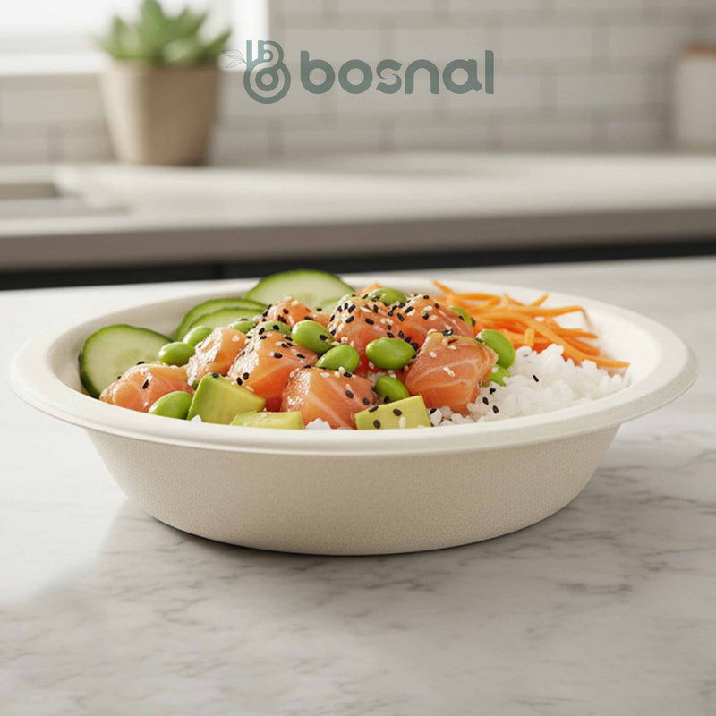 Bosnal - Sugarcane Bagasse Compostable Bowls, 16 Oz, Round