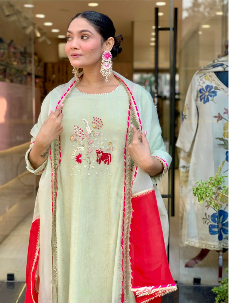 Tissue Silk Zari Work Salwar Suit