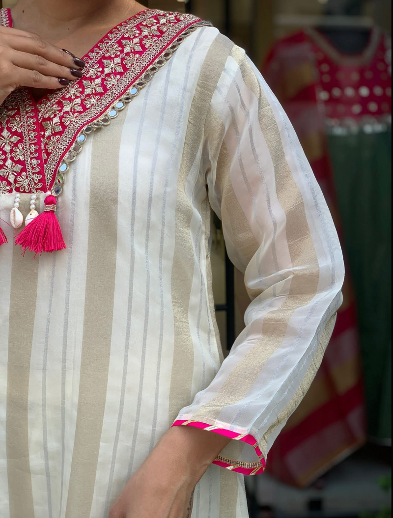 Ivory Tissue Pom Pom Salwar Suit