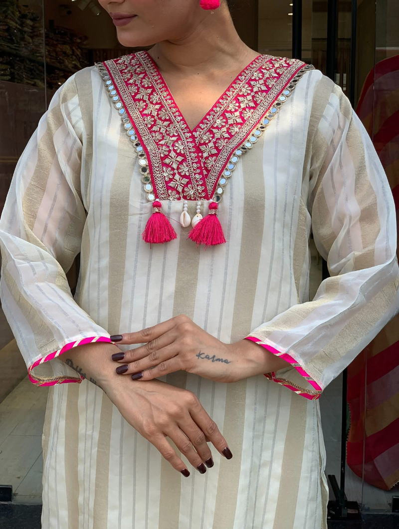 Ivory Tissue Pom Pom Salwar Suit